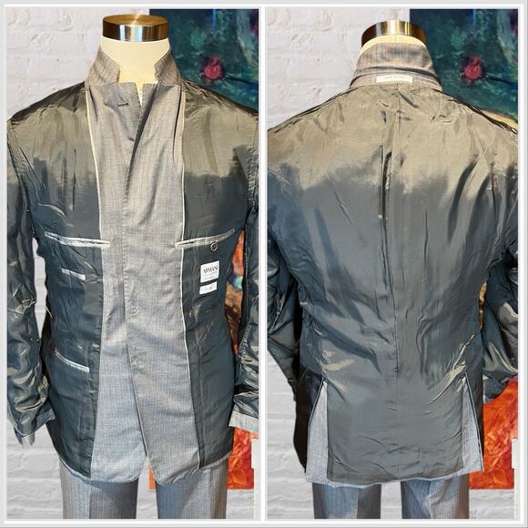 Armani Collezioni G-Line 42R 38x28 Slim Italian Cut Gray Blue Tan Stripe Suit - Picture 6 of 16